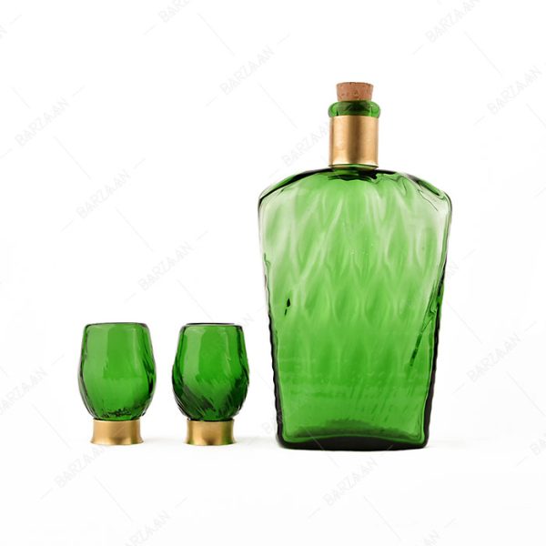 بطری و شات آبگینه سبزرنگ- کد 013
